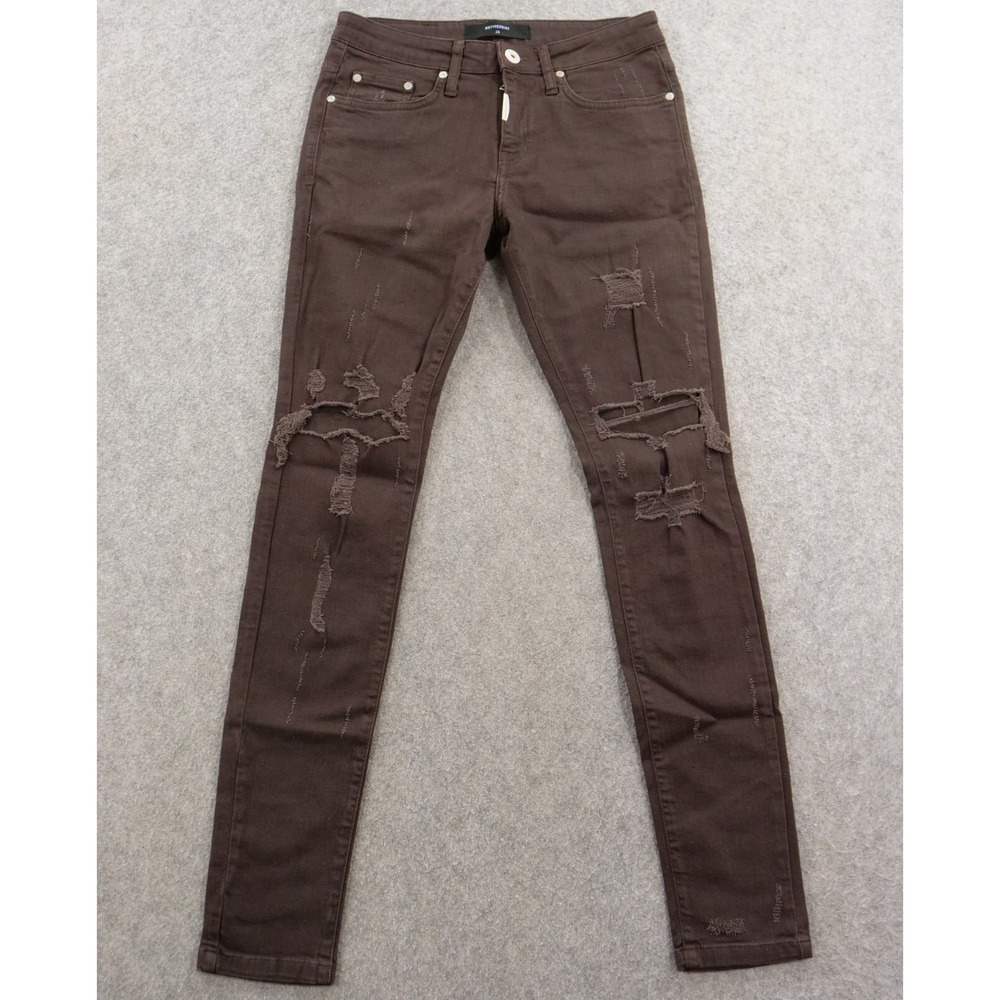 Represent Jeans Womens 28 Brown Skinny Distressed Stretch Zip Fly Stretch New